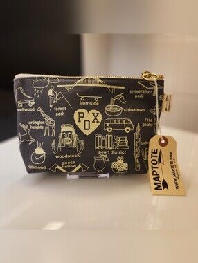 MAPTOTE PDX Graphic Zip Pouch in Black and Cream